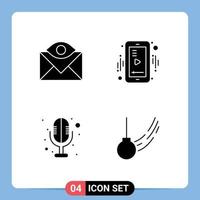 4 User Interface Solid Glyph Pack of modern Signs and Symbols of communication electronics email mobile sound recorder Editable Vector Design Elements