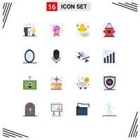 Set of 16 Commercial Flat Colors pack for mic mirror chicken interior hydrant Editable Pack of Creative Vector Design Elements