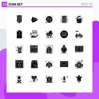 Solid Glyph Pack of 25 Universal Symbols of karahi money banner banking accounting Editable Vector Design Elements