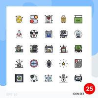 Set of 25 Vector Filled line Flat Colors on Grid for flag handbag settings luggage travel Editable Vector Design Elements