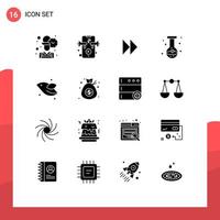 Modern Set of 16 Solid Glyphs Pictograph of bird flask forward eye beaker Editable Vector Design Elements