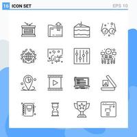 Modern 16 Line style icons. Outline Symbols for general use. Creative Line Icon Sign Isolated on White Background. 16 Icons Pack. vector