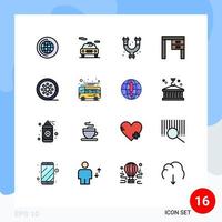 Modern Set of 16 Flat Color Filled Lines and symbols such as movie reel black film plumber office furniture Editable Creative Vector Design Elements