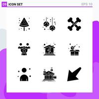 9 Thematic Vector Solid Glyphs and Editable Symbols of love communication biology office connection Editable Vector Design Elements