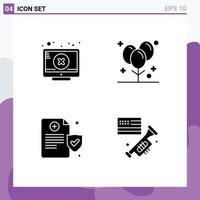 Pictogram Set of 4 Simple Solid Glyphs of screen health attention decoration policy Editable Vector Design Elements