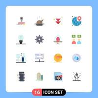 Group of 16 Flat Colors Signs and Symbols for idea achievement forward travel pin Editable Pack of Creative Vector Design Elements