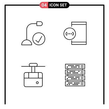conjunto de línea de interfaz móvil de 4 pictogramas de dispositivos de computadora codificación de dispositivos funiculares elementos de diseño de vectores editables