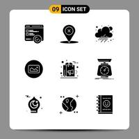 Mobile Interface Solid Glyph Set of 9 Pictograms of marketing bag cloud ui photo Editable Vector Design Elements