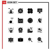 Pack of 16 Modern Solid Glyphs Signs and Symbols for Web Print Media such as segway motor kitchen dashboard report Editable Vector Design Elements