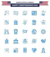 Set of 25 Vector Blues on 4th July USA Independence Day such as cola drink yummy glass american Editable USA Day Vector Design Elements