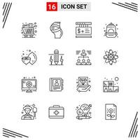 16 Icons Line Style. Grid Based Creative Outline Symbols for Website Design. Simple Line Icon Signs Isolated on White Background. 16 Icon Set. vector