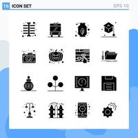 Modern 16 solid style icons. Glyph Symbols for general use. Creative Solid Icon Sign Isolated on White Background. 16 Icons Pack. vector
