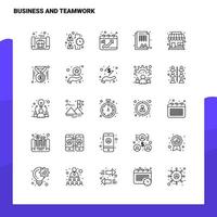 conjunto de iconos de línea de negocios y trabajo en equipo conjunto de 25 iconos. conjunto de iconos negros de diseño de estilo minimalista vectorial. paquete de pictogramas lineales. vector