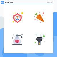 User Interface Pack of 4 Basic Flat Icons of employee flash carrot cleaning torch Editable Vector Design Elements