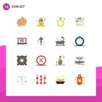 Group of 16 Flat Colors Signs and Symbols for monitoring leaf present hand protection Editable Pack of Creative Vector Design Elements