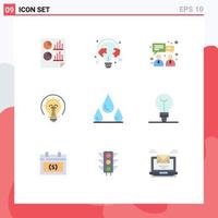 Pictogram Set of 9 Simple Flat Colors of drops idea puzzle energy finance Editable Vector Design Elements