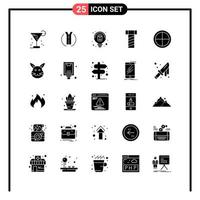 conjunto de 25 iconos de estilo sólido para web y móvil. símbolos de glifos para imprimir. signos de icono sólido aislados sobre fondo blanco. 25 conjunto de iconos. vector