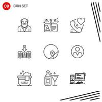 Collection of 9 Vector Icons in Line style. Pixle Perfect Outline Symbols for Web and Mobile. Line Icon Signs on White Background. 9 Icons.