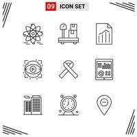 9 Icons Line Style. Grid Based Creative Outline Symbols for Website Design. Simple Line Icon Signs Isolated on White Background. 9 Icon Set. vector