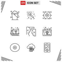 9 Icons Line Style. Grid Based Creative Outline Symbols for Website Design. Simple Line Icon Signs Isolated on White Background. 9 Icon Set. vector