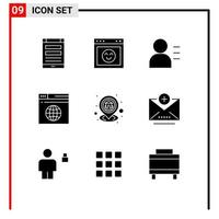 Pictogram Set of 9 Simple Solid Glyphs of home web website server internet Editable Vector Design Elements