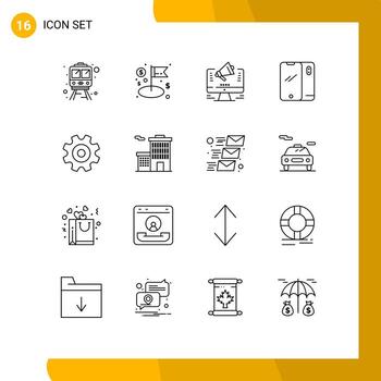16 Universal Outlines Set for Web and Mobile Applications cogs android website mobile phone Editable Vector Design Elements