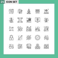 Group of 25 Lines Signs and Symbols for scoreboard game science board shuttle Editable Vector Design Elements