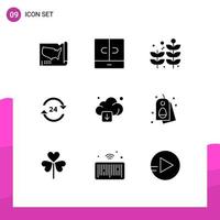 9 Universal Solid Glyph Signs Symbols of cloud service business round the clock hotel Editable Vector Design Elements