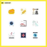 Pack of 9 Modern Flat Colors Signs and Symbols for Web Print Media such as car sound relax level control Editable Vector Design Elements