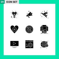 Pack of 9 Modern Solid Glyphs Signs and Symbols for Web Print Media such as avoid heart bird favorite ecology Editable Vector Design Elements