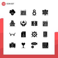 User Interface Pack of 16 Basic Solid Glyphs of publish typing eight typewriter newsletter Editable Vector Design Elements