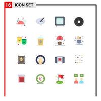 16 iconos creativos, signos y símbolos modernos de hobby, dvd, lápiz, cd, dinero, paquete editable de elementos creativos de diseño de vectores. vector