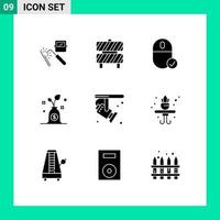 Solid Glyph Pack of 9 Universal Symbols of bright growth working area budget gadget Editable Vector Design Elements