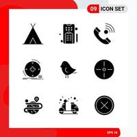 Creative Set of 9 Universal Glyph Icons isolated on White Background vector