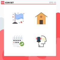 Set of 4 Vector Flat Icons on Grid for finish schedule home appointment personal data protection Editable Vector Design Elements