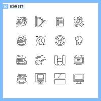 Set of 16 Modern UI Icons Symbols Signs for bug configure sound write paper Editable Vector Design Elements