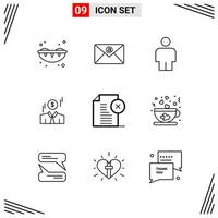 9 Icons Line Style. Grid Based Creative Outline Symbols for Website Design. Simple Line Icon Signs Isolated on White Background. 9 Icon Set. vector