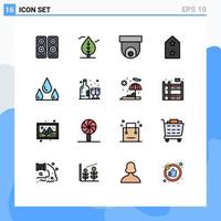 User Interface Pack of 16 Basic Flat Color Filled Lines of wet drops cctv metal badge Editable Creative Vector Design Elements