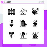 9 User Interface Solid Glyph Pack of modern Signs and Symbols of hat movember pollution hipster system Editable Vector Design Elements