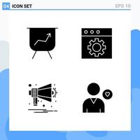 Modern 4 solid style icons. Glyph Symbols for general use. Creative Solid Icon Sign Isolated on White Background. 4 Icons Pack. vector