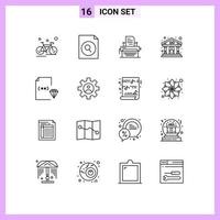 16 Universal Outlines Set for Web and Mobile Applications develop building typewriter theater play Editable Vector Design Elements