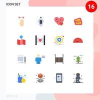 Universal Icon Symbols Group of 16 Modern Flat Colors of heart tecket emergency small like Editable Pack of Creative Vector Design Elements