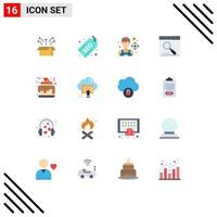 16 Universal Flat Color Signs Symbols of hearts page seo optimize engine Editable Pack of Creative Vector Design Elements