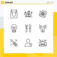 Mobile Interface Outline Set of 9 Pictograms of gardener light time lamp eco Editable Vector Design Elements