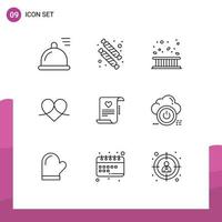 Set of 9 Modern UI Icons Symbols Signs for letter like border love gift Editable Vector Design Elements