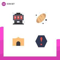 conjunto de pictogramas de 4 iconos planos simples de juego castillo edificio joystick pan fortaleza elementos de diseño vectorial editables vector