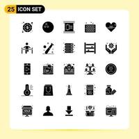Modern Set of 25 Solid Glyphs Pictograph of love student film school office Editable Vector Design Elements