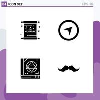 Pack of 4 Modern Solid Glyphs Signs and Symbols for Web Print Media such as card esoteric mubarak maps scary Editable Vector Design Elements