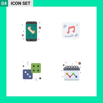 conjunto moderno de 4 iconos y símbolos planos, como la nota de la aplicación, el mensaje del teléfono, los elementos de diseño vectorial editables del casino vector