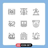 9 Creative Icons Modern Signs and Symbols of drawer cabinet award cross heart Editable Vector Design Elements